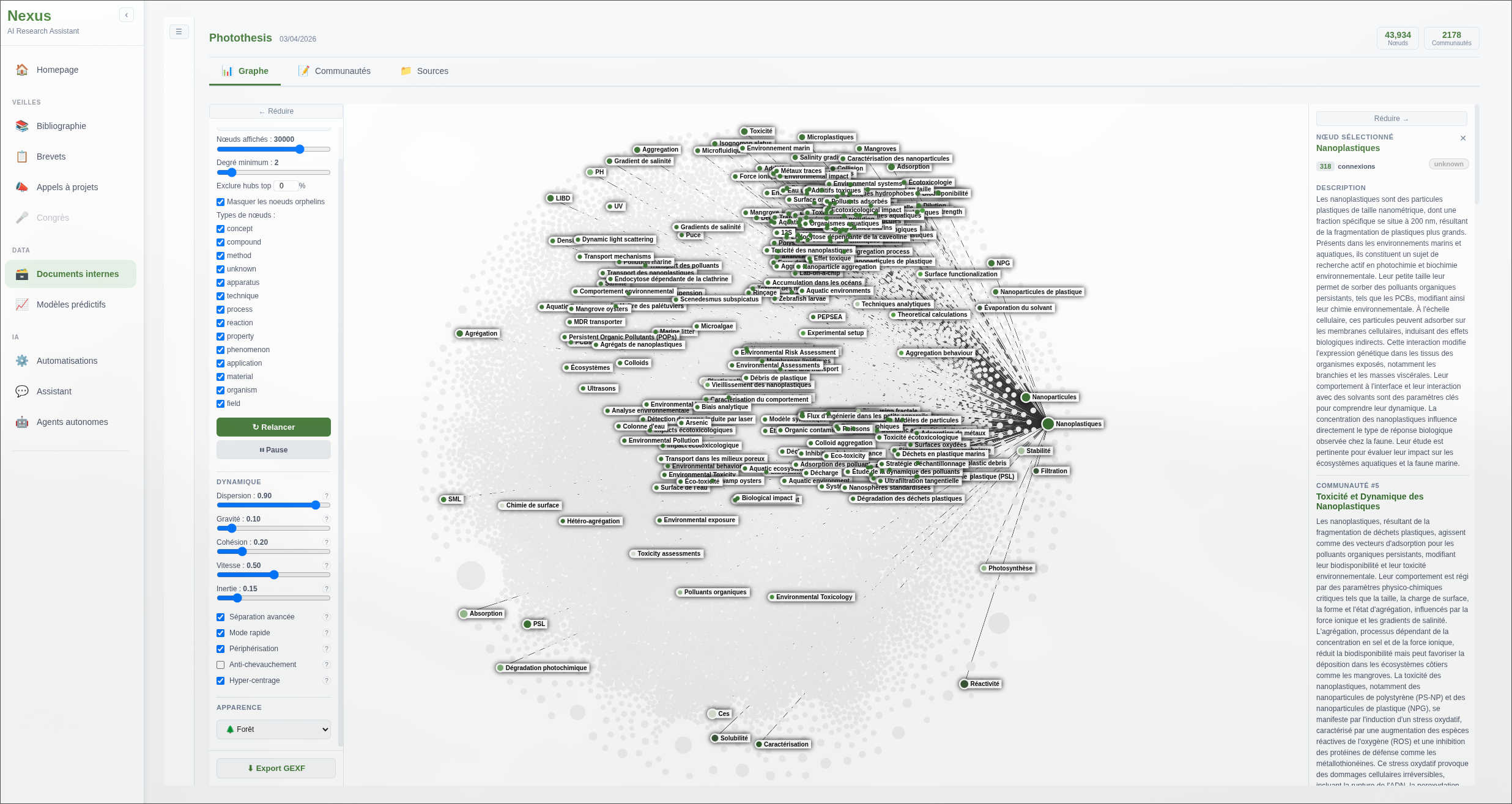 Vue mettant en avant les connexions entre les noeuds en selectionnant une notion particulière (grand cluster)