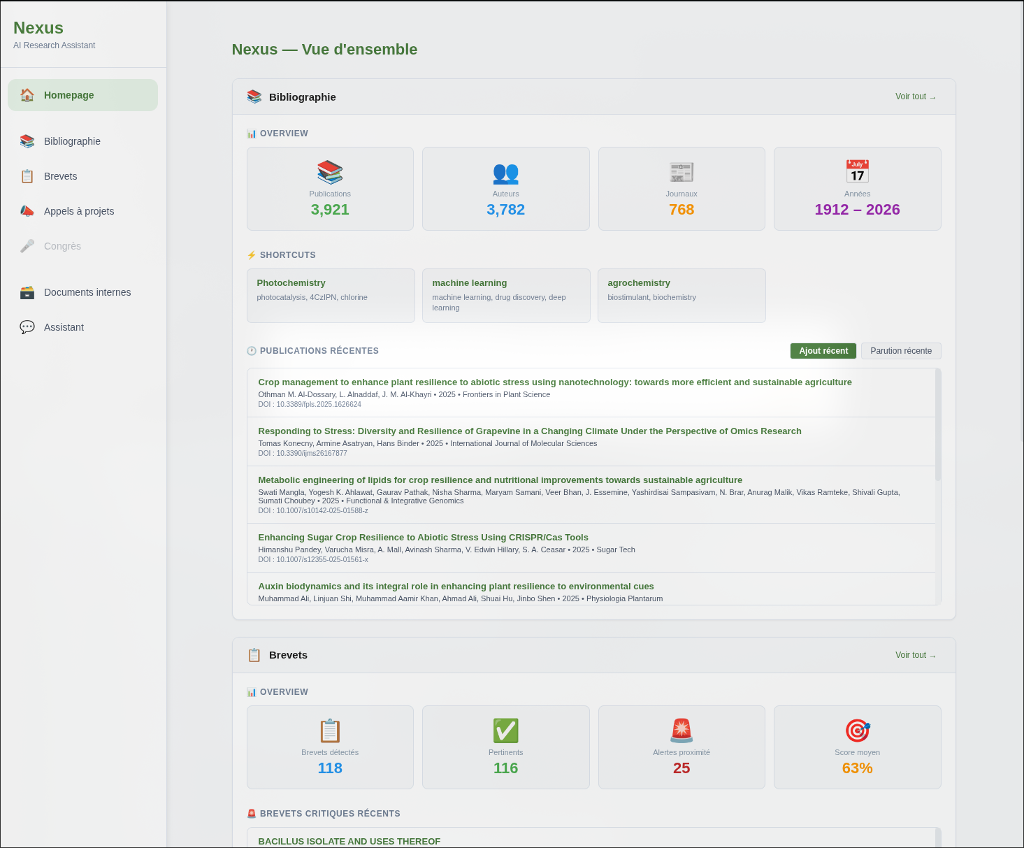 Interface principale de Nexus